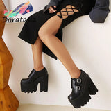 Large Size 44 Female Pumps Black Buckle High Heel Platform Pumpf For Women 2022 New Thick Bottom Punk Goth