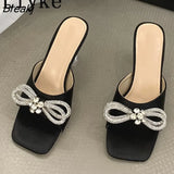 Summer Transparent Strange Low Heels Slippers Outdoors Fashion Crystal Bowknot Women Slides Shoes Party Dress Sandals