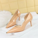Breakj Fashion Simple Sexy Nightclub Show Thin Heel Ultra High Heel Side Hollow Shallow Metal Single
