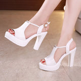 Heel Sandals Women's 2023 Summer New Thick-Soled Waterproof Platform Korean Version Of Fashionable Leather Large-Size Fish Mouth High-Heeled