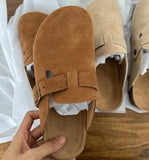 Spring Women's Closed Toe Slippers Cow Suede Leather Clogs Sandals For Women Retro Fashion Garden Mule Clog Slides