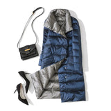 Ultra Light Long Jacket Women Winter Double Sided Slim White Duck Down Coat Single Breasted Turtleneck Warm