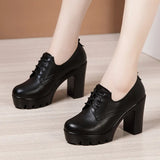 Head Deep Mouth Single Shoes 2023 Autumn And Winter New Waterproof Table Thick Heels Thickened Large Muffin Women's