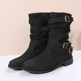 Breakj Boots Women's Size Size 2025 Autumn/Winter Round Head Shed Belt Buckle Decoration Lady