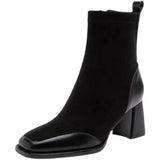 Women's Boots Square Toe Solid Shoes for Women Trend Outdoor Short Tube Boots Square Heel Zippered High Heels Zapatos De