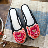 Breakj Summer New Embroidery Flowers Flat Bottom Fat Feet Wide Feet Embroidered Cloth Shoes Wear Female Cloth