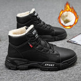 Snow Boots Men Black PU Leather Booties Waterproof Non-slip Male Sneakers 2021 Thicken Plsuh Keep Warm Platform Boots