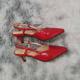 Daily all-match Sandal Shoes Pointed Toes High Heels Sexy 5cm Low Casual Back Empty Buckle Pumps Red Wedding