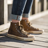 Old Canvas Shoes Man Sneaker High-Top Casual Fashion Breathable Lace-up Rubber Brown Flat Retro Board Vulcanized