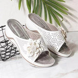 Breakj Summer New Slope With Flower Fish Mouth Large-Size Slippers Car Sewing Hollow Women's Leisure Cold