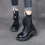 Breakj Leather Martin Boots High-Rise Kraft Mid-Sleeve Long Boots Autumn And Winter New Two Cotton Waterproof Table With Knight