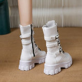 Breakj Autumn And Winter New Punk Tie Thick Bottom Mid-Sleest Boots Women Large Size Knight Boots
