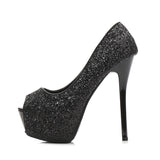 Fashion Sequins Fashion Sexy Nightclub Fish Mouth Ultra High Heel Waterproof Platform Shallow Mouth Women's Singles Shoes