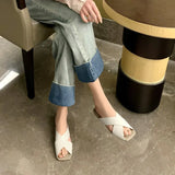 Size 33-40 Women Flats Slippers Real Leather Low Heels Summer Shoes Woman 2023 Open Toe Indoor House Slides