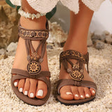 Breakj Flat-Bottomed Flowers Roman Large Size Women's Sandals Beads Tight With Light Beach Cool