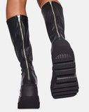 New Spot Thick Soles, Large Size Boots, Autumn New Muffin Sole Leather Boots, Solid Color High-Heeled Women's