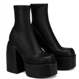 Breakj Blue Short Boots Women Thick And 2023 Spring And Autumn Cowboy High Heel Boots Frosted Leg Elastic Boots Large Size Women's