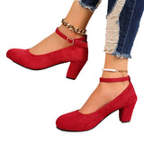 Breakj Single-Shoe Women 2025 Spring New High-Heeled Korean Version Of The Round Head Velvet Buckle Coarse Fashion And Shallow Women's