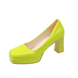 Size Square Head High Heels Fashion Waterproof Platform Women's Fashion Cover Foot Bright Skin Thick Heel Work Single