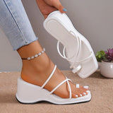 Women's White Wedge Sandals Summer 2023 Ring Toe Cross Strap Gladiator Sandals Woman Non Slip Platform Beach Slippers Plus