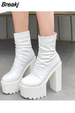 Autumn Winter Platform Boots High Heels Back Zipper Black White Short Boots For Women Waterproof Gothic