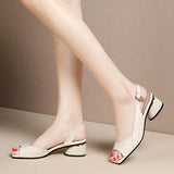 Summer Woman Sandals Open Toe Pumps Back Strap Mid Heels Shoes Peep Toe Ladies Shoes Classical Dress Sandalias Mujer