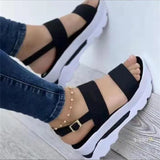 Summer New Large Size Women's Shoes With Wide Noodles Buckle With British Style Thick Bottom Slope And Fish Mouth