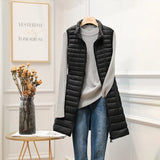 New Winter Women Ultra Light White Duck Down Jacket Zipper Medium Long Vest Stand Collar Outerwear 4XL Plus Size Down