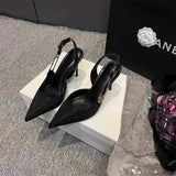 Breakj High-Heeled Women 2025 Summer New Sexy Water Drill Tips One-Word Buckle With Bun Head Shallow Sandals