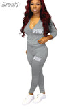 Fall PINK Letter Print Tracksuits Women Zip Hooded Long Sleeve Coat And Pants Two Piece Set Female Casual Sport
