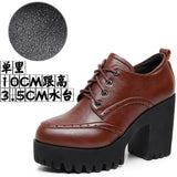 Breakj Brown Bullock Women's Shoes With English Carved Small Leather Shoes Thick Heel High Heel Waterproof Table Round Head Deep Mouth Single