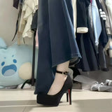 Breakj High-Heeled Shoes Design Niche Professional Single Shoes Waterproof Platform British Style Retro 2025 Ultra-Commuting