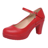 Round Head Red High Heel Professional Work Shoes Thick Heel Waterproof Table Single Shoes Model Cheongsam Catwalk