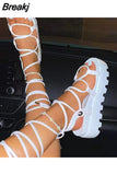 Woman Gladiator Sandals Ladies Wedge Shoes Female Lace Up Platform Women Cross Straps Boots Thick