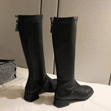 Autumn / Winter New 43 Size Leather Long Boots Rear Zipper Plus Size High Boots Thick Heel Low Heel Knight Boots