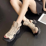 Fashion Women Platform Sandals Summer Hollow Fish Mouth Cool Boots Women Genuine Leather Thick High Heel Casual