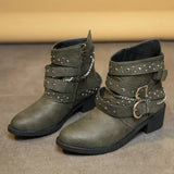 Breakj Leather Boots Autumn Winter Rough And Large Belt Short-Sleest Unispet