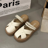Breakj Version Of The Trend Fashion Slippers Women's Hollow Beads Wearing Beach Shoes Simple Thick Soles Small Height