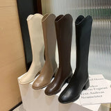New Long Leather Boots Female Fairy Wind Casual 43 Plus Size High Heel Knight Boots Korean Version Of Leather Face High Boots