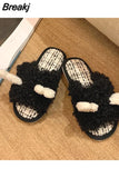 Shoes Women Winter Indoor Warm Cotton Closed Toe Slippers Home Cartoon Giraffe Plush One-word Slippers Chinelos