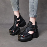 Breakj Thick-Soled Sandals Women's Head Cow Skin Retro Art Big Head Slope And Cool Slippers Tide Hollow Loose Cake