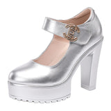 High Heel 12Cm Cheongsam Model Catwalk Shoes Women's Thick Soles Waterproof Platform Silver Round Head Stage Performance Shoes Women's Singles