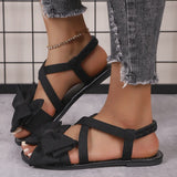 Breakj Sandals Women's Summer New Soft-Soled Bow Flat And A Word Sandals Fashion Wear Sweet Cool