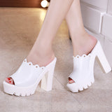 Summer Flip-Flops Super-High Heels Thick-Soled Muffins Waterproof Table Fish Mouth Large Size