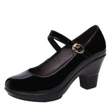 Medium Heel Square Dance Shoes Cheongsam Model Catwalk High Heels Women's Lacquered Leather Waterproof Platform Large Size Dance