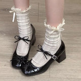 Breakj Wind Square Shallow Bow Bow Small Leather Shoes Women's Net Red Explosive Fashion Temperament Trend Coarse Heel Increase Single