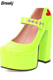 Chunky Heeled Satin Ankle Strap Pumps 2023 Spring Summer High Heel Wedding Shoes Walking Comfy Women Sandal Big Size