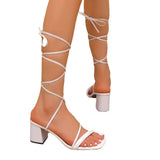 Large-Size Sandals For Women's 2024 Summer New Straps With Sexy Square Heels Size 43