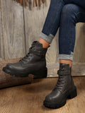 Bottom Round Head Martin Boots Women's Belt Buckle Thin Velvet Short Boots 2023 Autumn And Winter New Side Zipper Big Autumn And