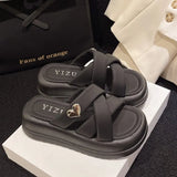 Breakj Summer New Thick-Soled Soft Leather Slippers Women Wear Cross Soft-Soled Beach Shoes Casual Fairy Wind Cool